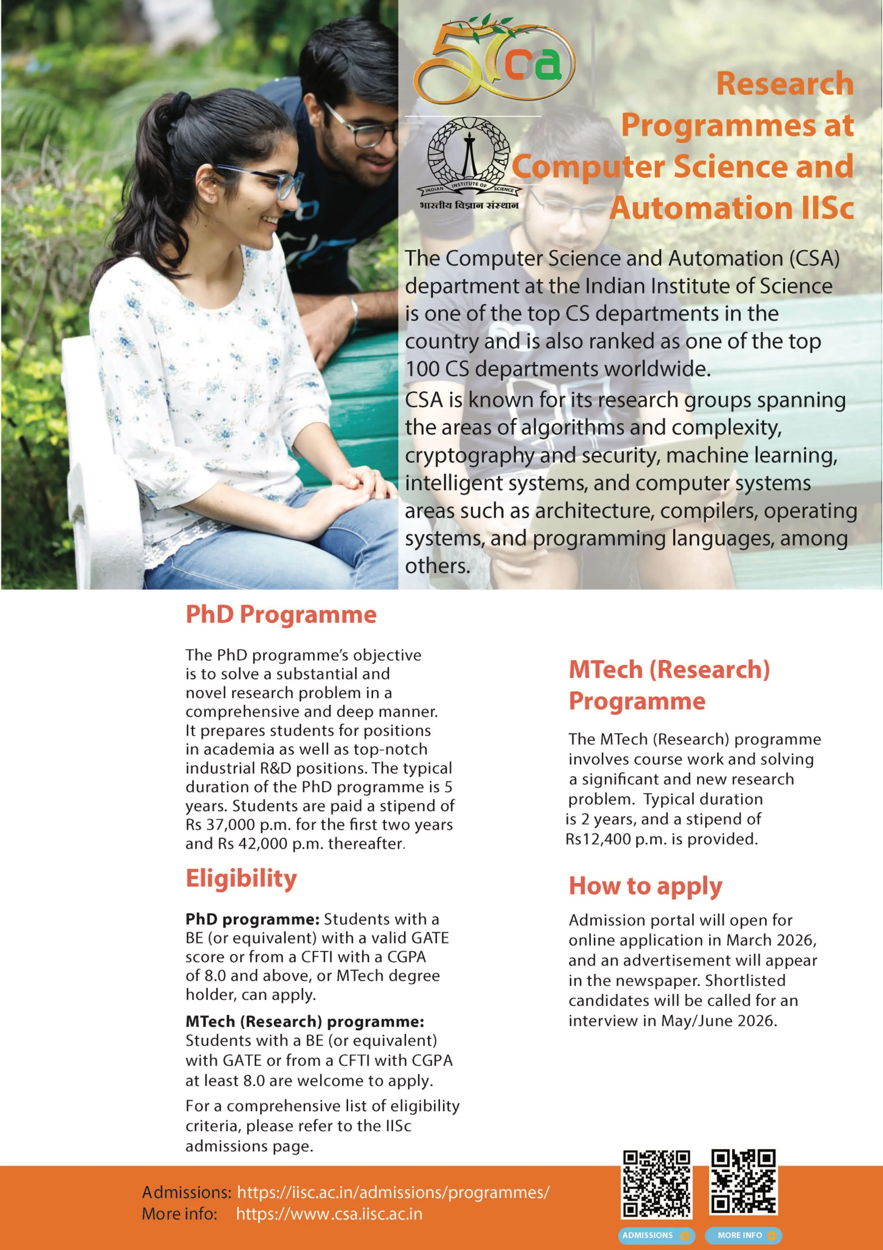 PhD Programme in Computer Science and Automation (CSA) Department, IISc ...